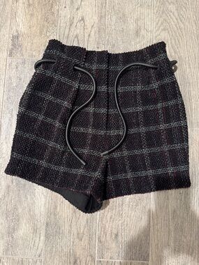 3.1 Phillip Lim Black Plaid Tweed High-Waist Shorts